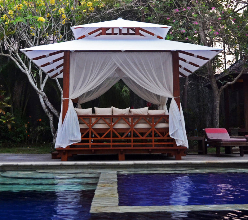 EXACO Exquisite Handcrafted Solid Wood Gazebo | BG 10 | Canvas Roof Gazebo from Bali Indonesia | 100 sq.ft.